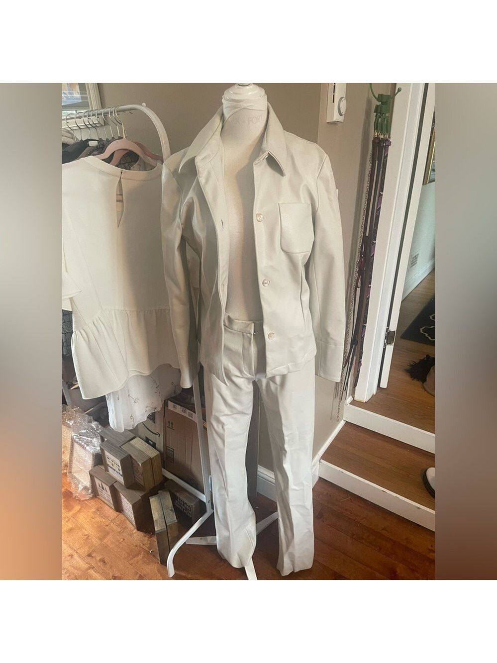 Women's Cream Two-Piece Pleather Set